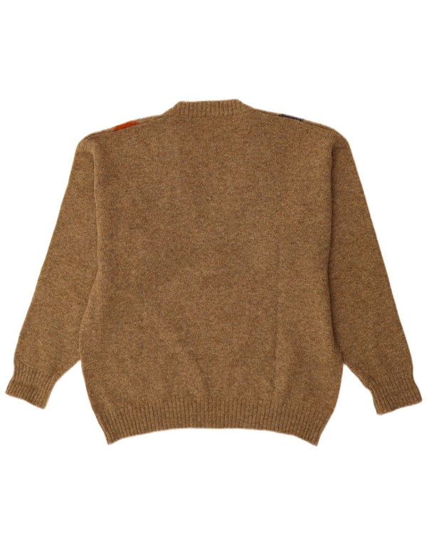 Suéter masculino vintage com decote em V médio marrom Argyle/Diamante