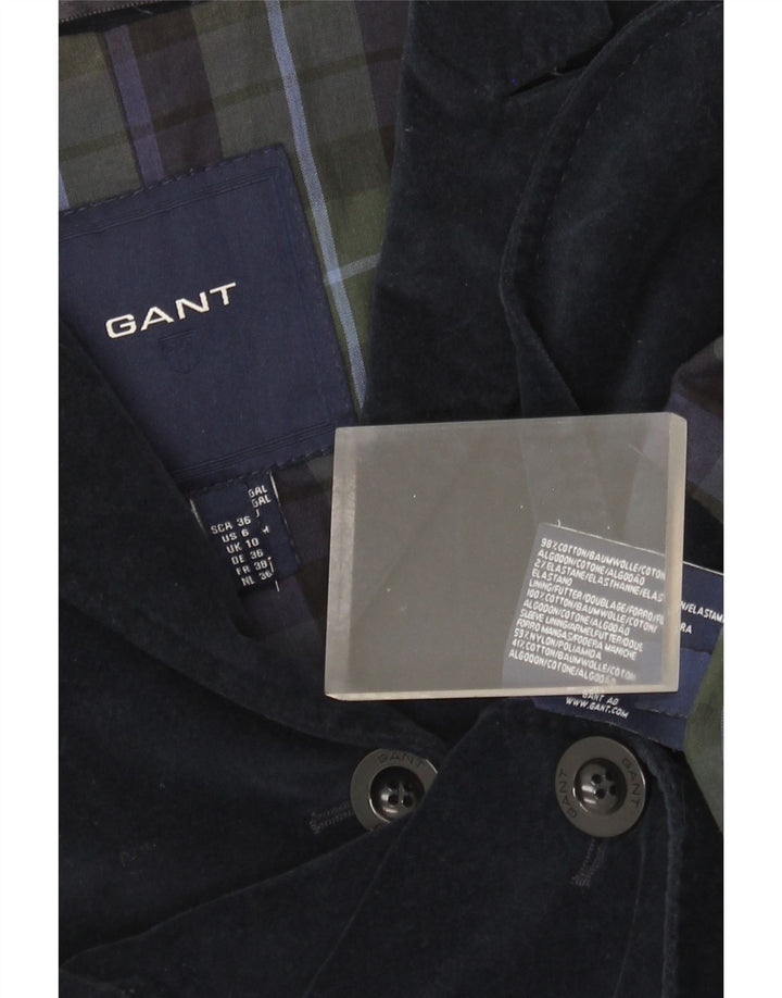 Jaqueta blazer feminina de veludo com 3 botões da Gant Reino Unido 10 algodão azul marinho pequeno