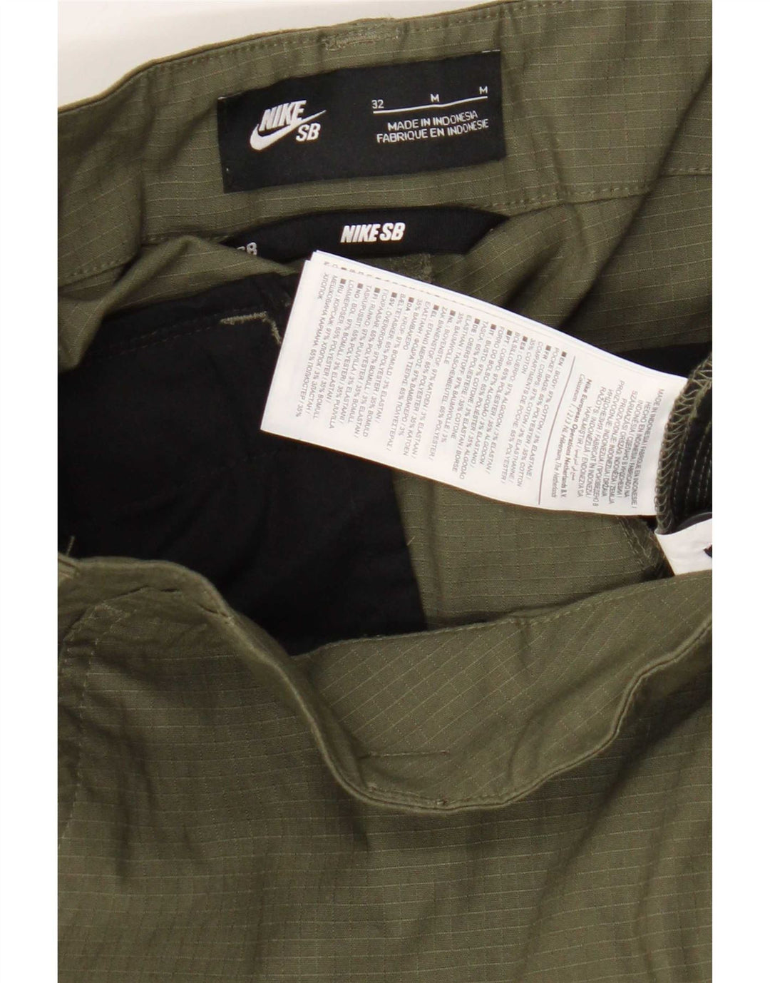 Calça cargo masculina Nike Straight W32 L30 cáqui xadrez algodão