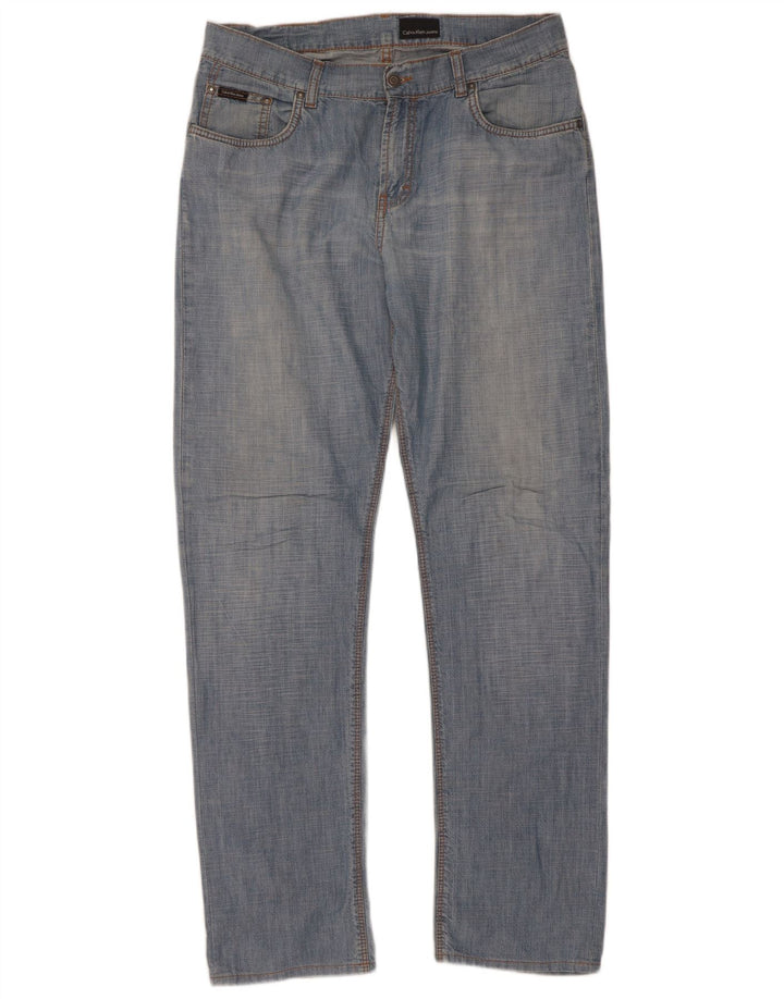 Calça jeans reta masculina Calvin Klein W33 L33 azul algodão