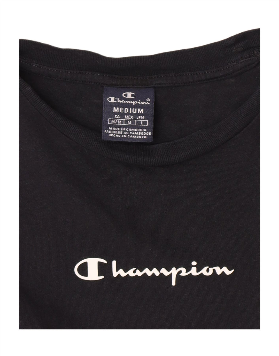Camiseta gráfica masculina Champion Top médio preto colorblock