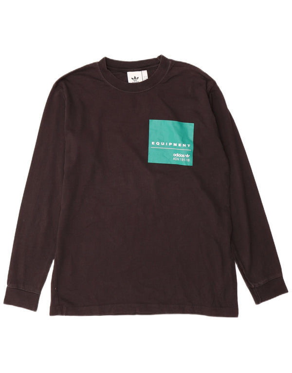 ADIDAS Mens Graphic Top Manga Longa Grande Algodão Colorblock Preto