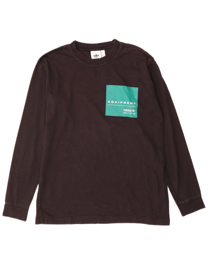 ADIDAS Mens Graphic Top Manga Longa Grande Algodão Colorblock Preto