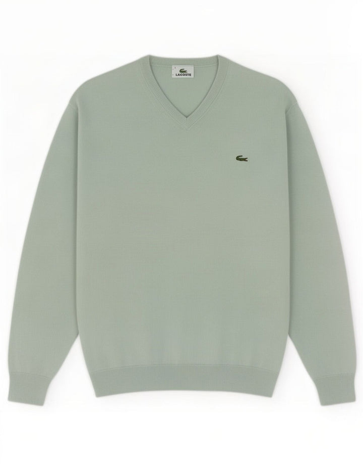 Suéter masculino Lacoste com decote em V tamanho 4 médio algodão turquesa