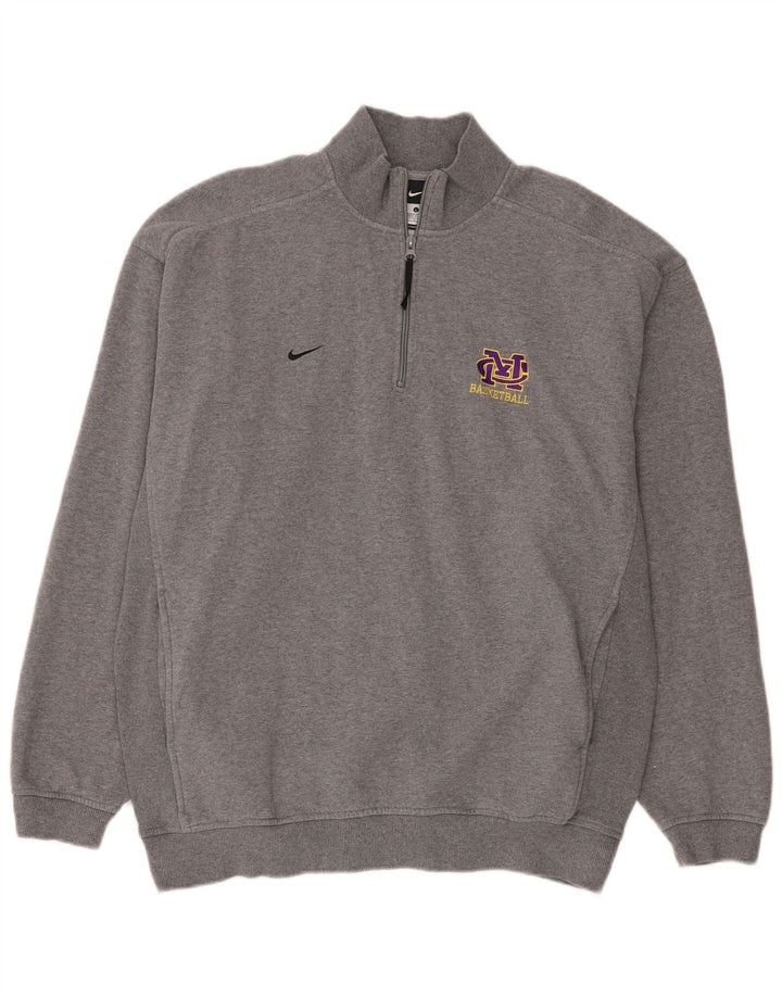 Moletom masculino Nike com zíper e gola alta, moletom grande cinza manchado de algodão