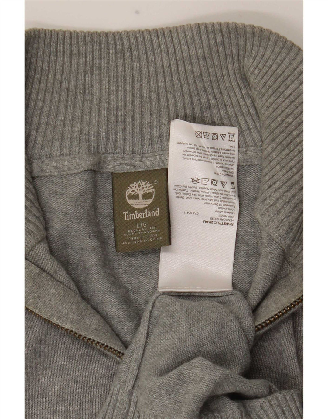 Suéter masculino Timberland regular fit com zíper e gola grande de algodão cinza