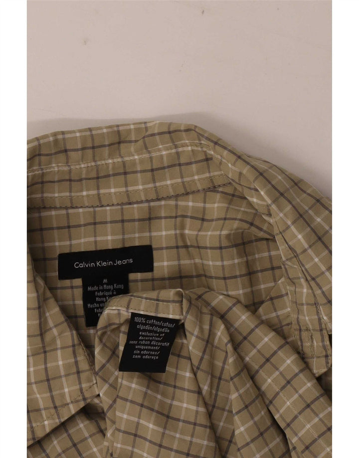 Calvin Klein Jeans Camisa masculina de manga curta médio cáqui algodão xadrez