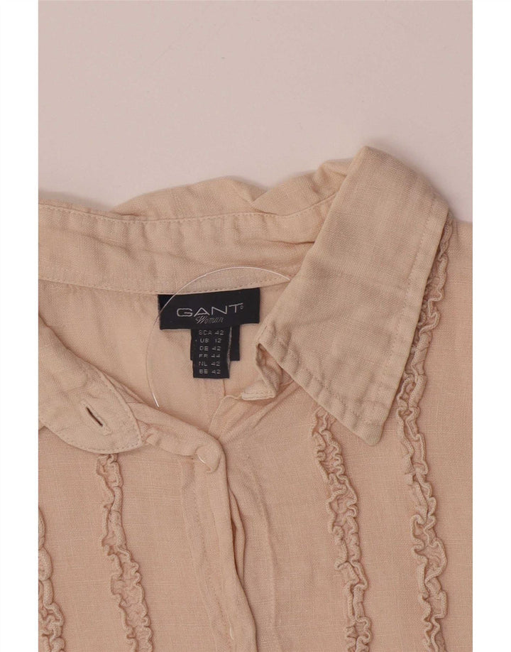 Camisa feminina Gant com babados na frente Reino Unido 16 grande linho bege