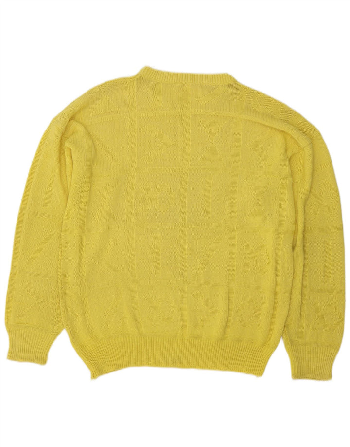 Suéter vintage masculino com gola redonda, amarelo médio