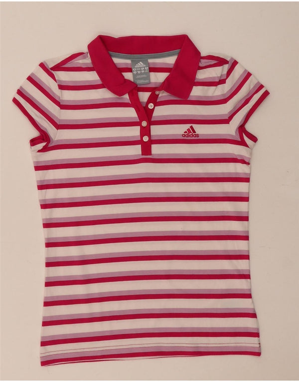 Adidas Womens Polo Shirt UK 12 Médio Rosa Listrado Algodão