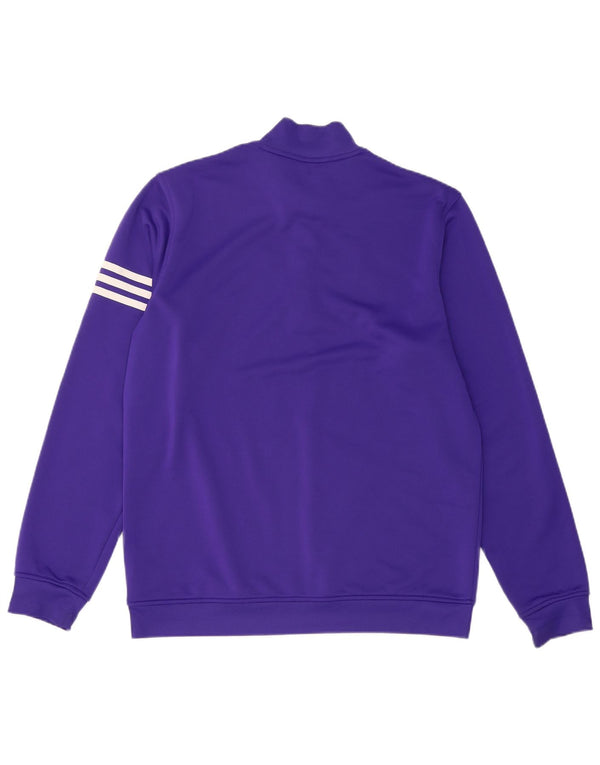 Adidas Mens Climalite Zip Neck Top Manga Longa Médio Roxo Esportes