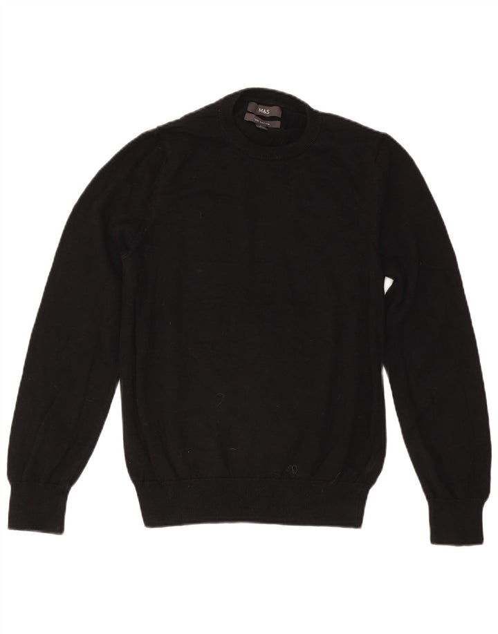 Suéter feminino Marks & Spencer com gola redonda Reino Unido 10 pequeno algodão preto