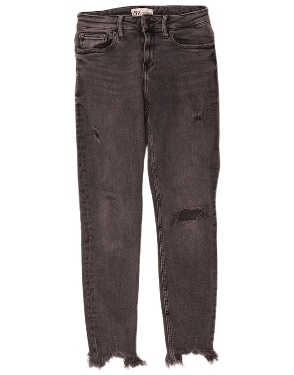 Zara Jeans skinny feminino desgastado UE 38 pequeno W28 L27 cinza