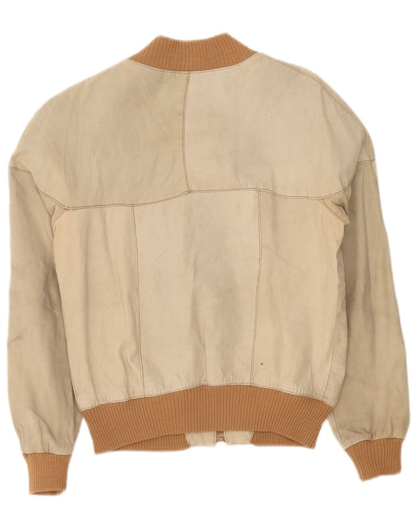 Jaqueta de couro bomber feminina vintage Reino Unido 14 bege médio