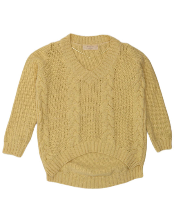 Suéter feminino Zara com decote em V UK 14 médio amarelo