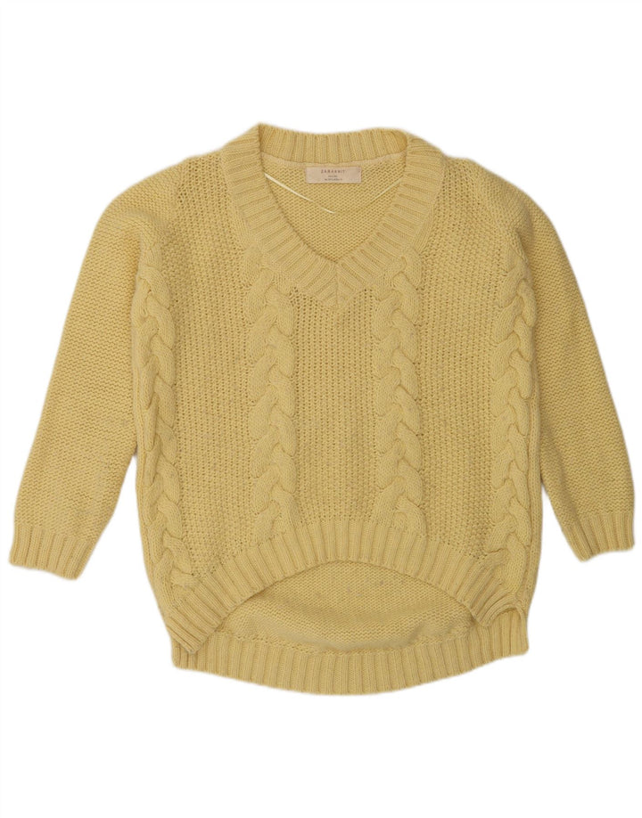 Suéter feminino Zara com decote em V UK 14 médio amarelo