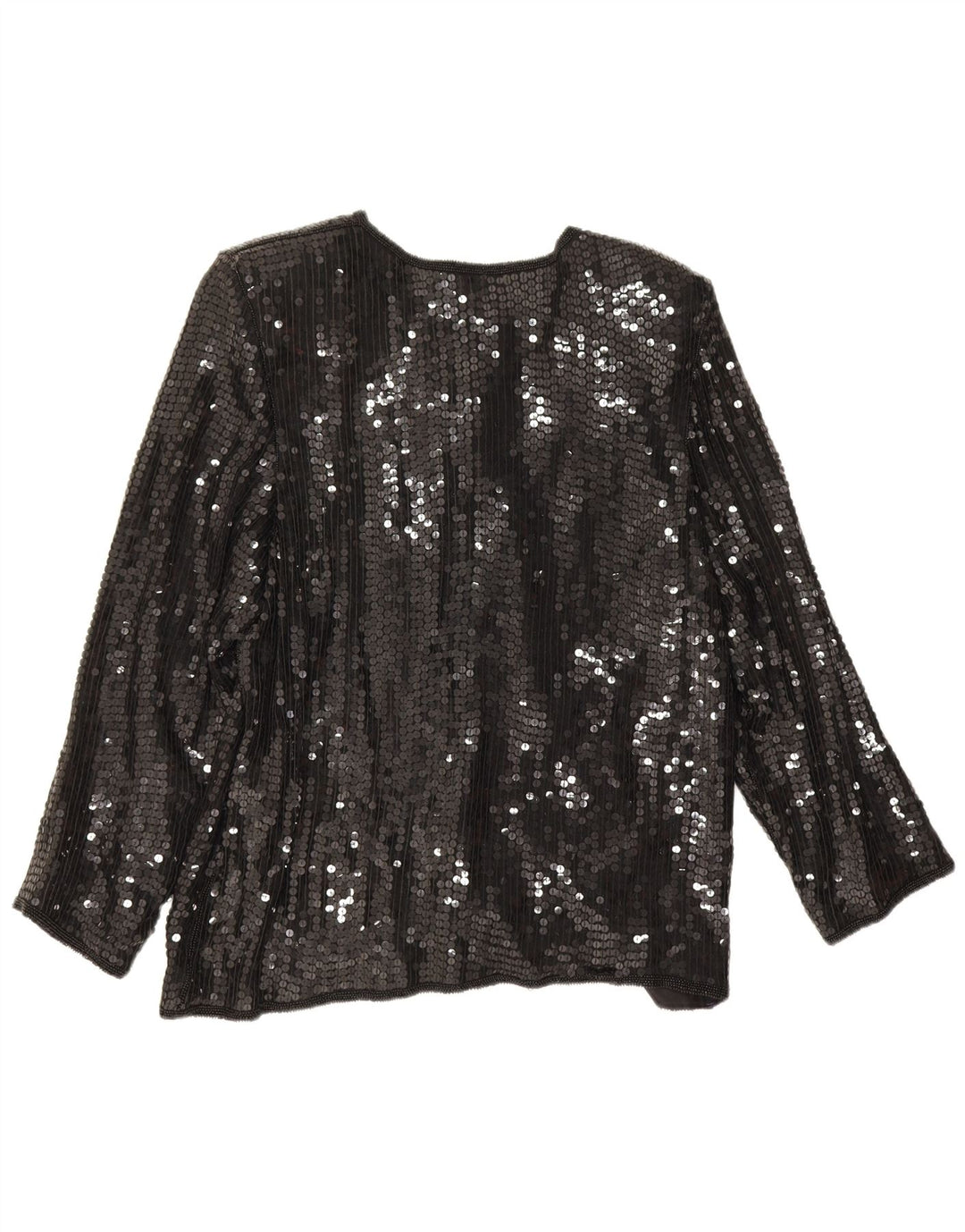 Blusa feminina vintage de lantejoulas UK 14 seda preta média