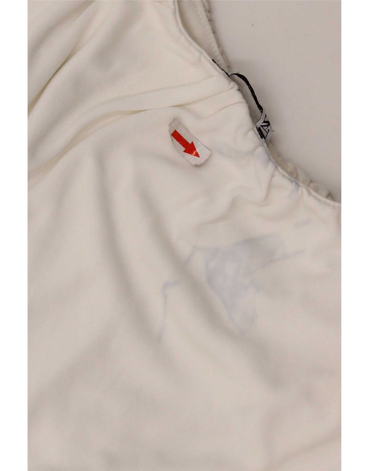 Zara Top curto feminino sem mangas UK 12 poliéster branco médio