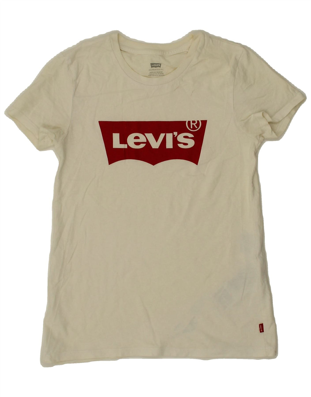 LEVI'S Womens Graphic T-Shirt Top UK 2 2XS Off White Cotton Vintage Levi's and Second-Hand Levi's from Messina Hembry 