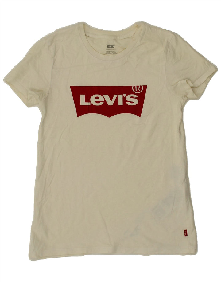 LEVI'S Womens Graphic T-Shirt Top UK 2 2XS Off White Cotton Vintage Levi's and Second-Hand Levi's from Messina Hembry 