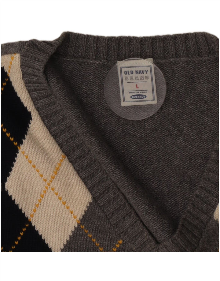 Colete masculino Old Navy regata grande cinza Argyle/algodão diamante