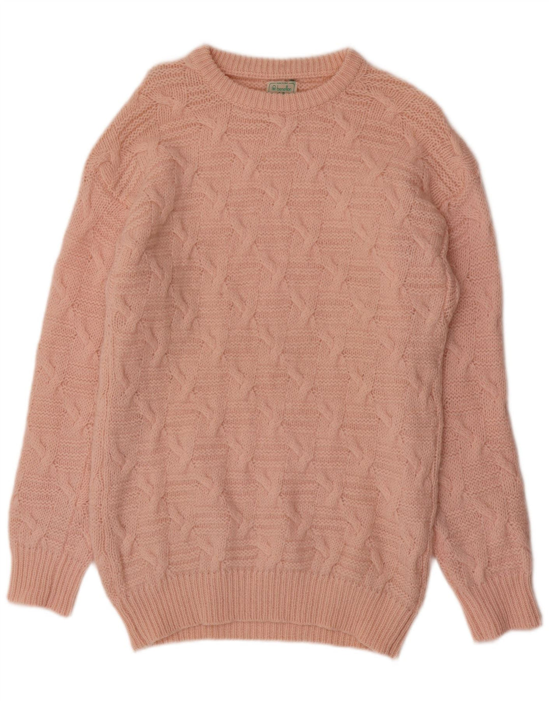 Suéter feminino com gola canoa BENETTON Reino Unido 12 lã rosa médio