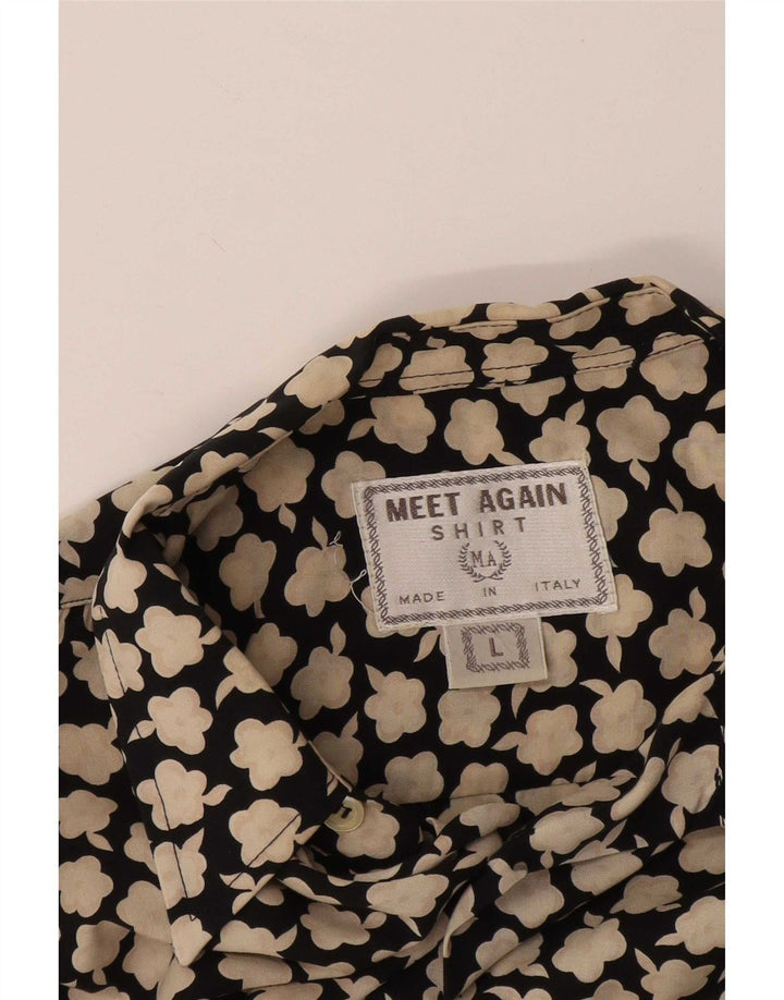 Camisa masculina vintage grande floral preta