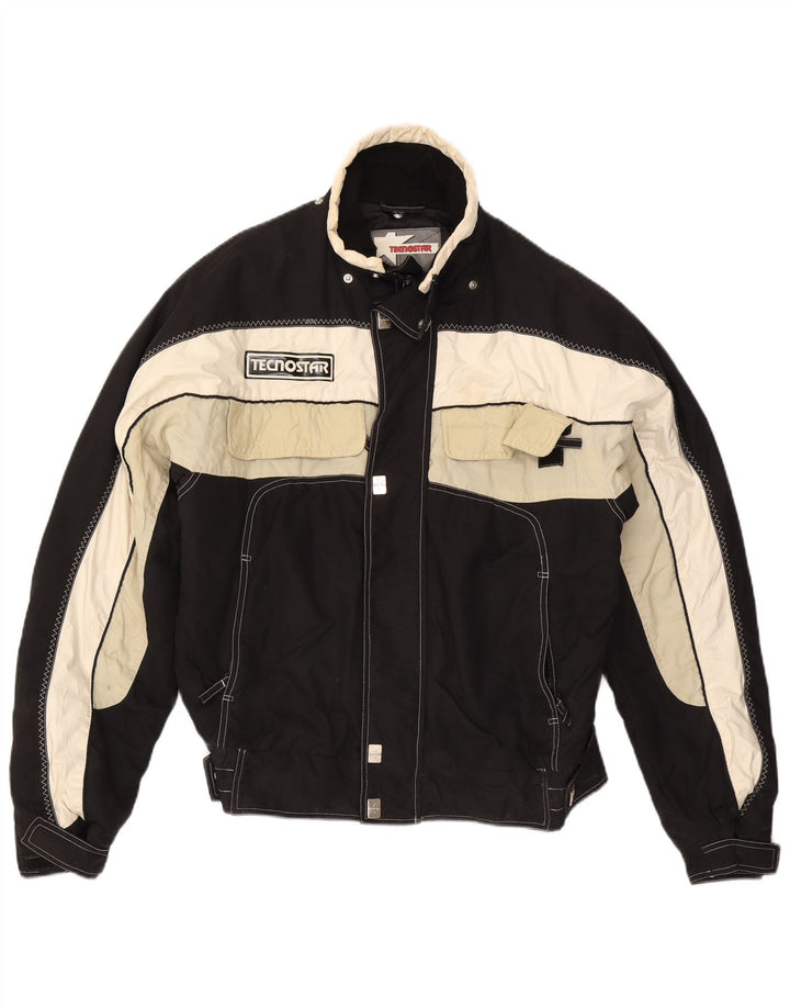 Jaqueta de esqui masculina vintage IT 48 poliéster colorblock preto médio