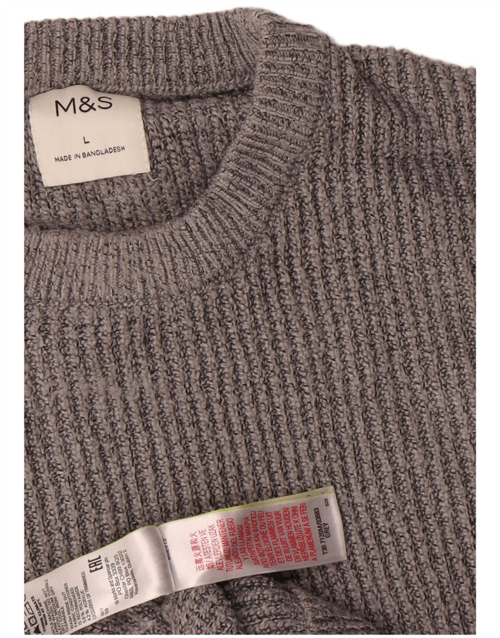 Suéter masculino Marks & Spencer com gola redonda, grande poliamida cinza