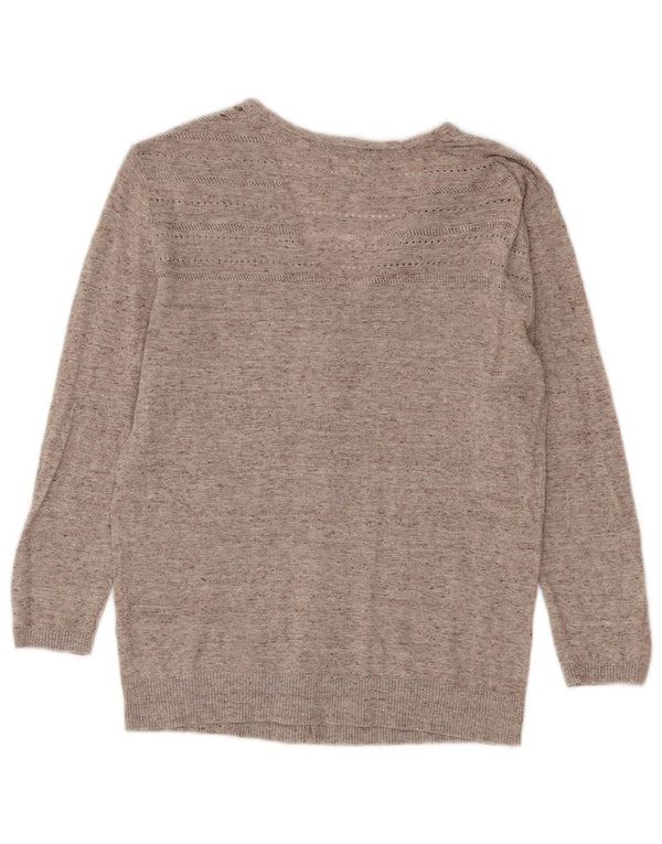 Suéter cardigã feminino de manga 3/4 Fat Face Reino Unido 6 XS algodão manchado bege
