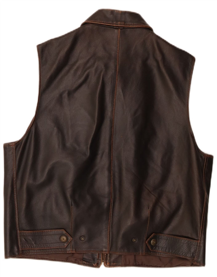 Colete de couro masculino vintage marrom médio
