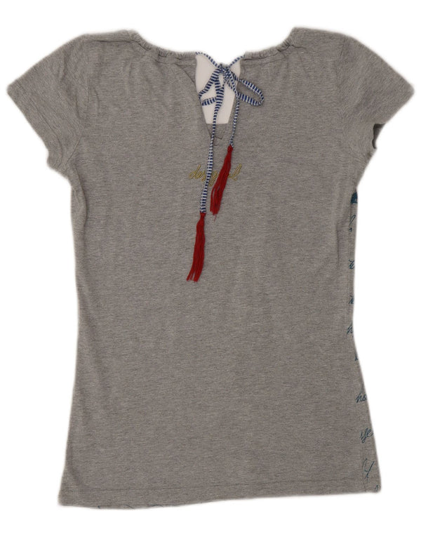 Desigual Camiseta feminina gráfica Top UK 6 XS Coração cinza