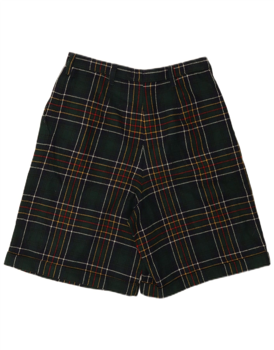 Shorts feminino vintage de cintura alta W28 xadrez verde médio