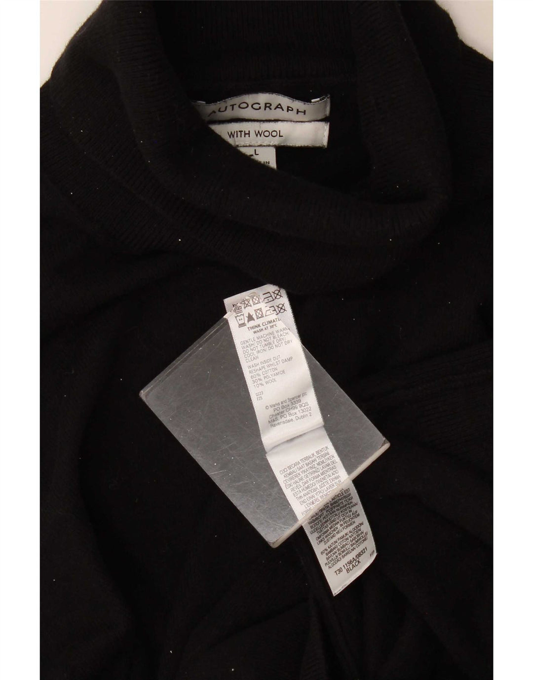 Suéter feminino Marks & Spencer Autograph com gola redonda Reino Unido 16 grande preto