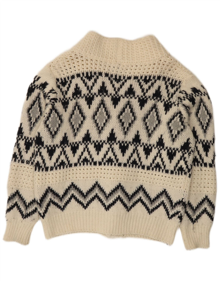 Suéter cardigã masculino Altatensione médio off white Fair Isle acrílico