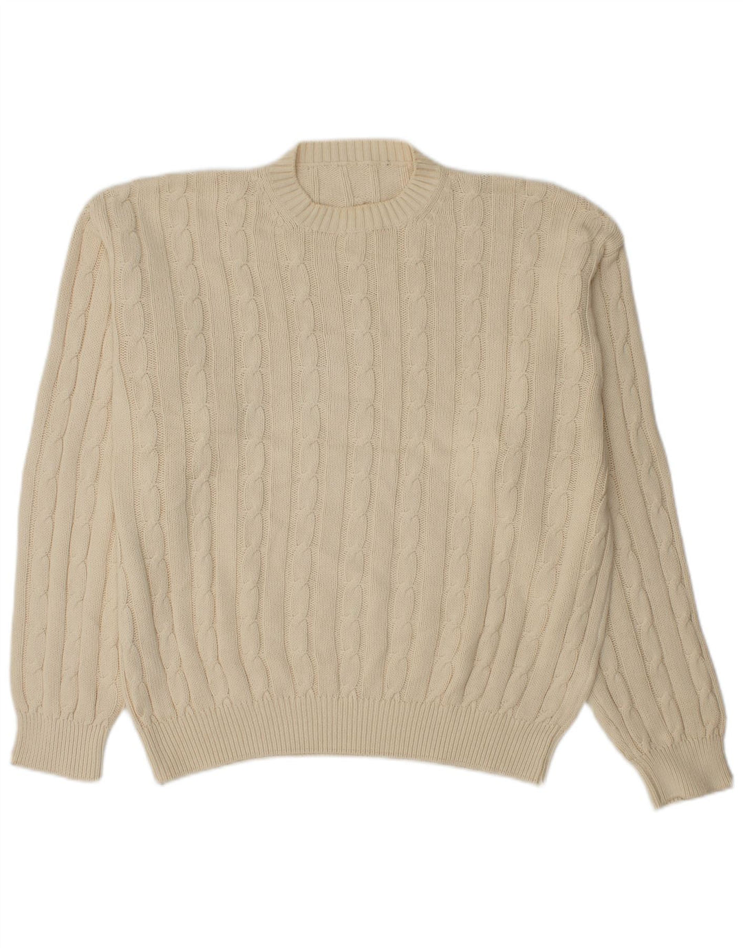 Suéter masculino vintage com gola redonda, algodão branco médio