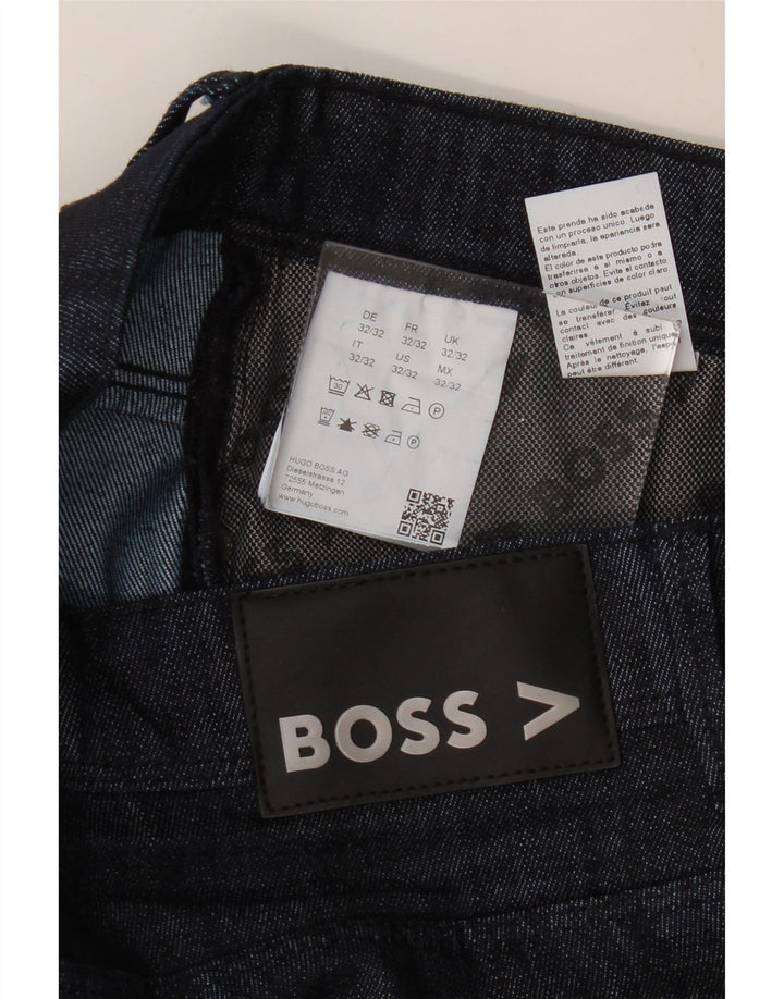 HUGO BOSS Masculino Straight Straight Jeans W32 L32 Azul Marinho Algodão