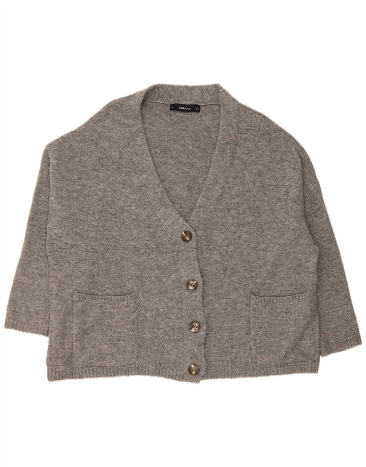 Zara Suéter Cardigan Oversized Feminino Reino Unido 10 Pequeno Acrílico Cinza