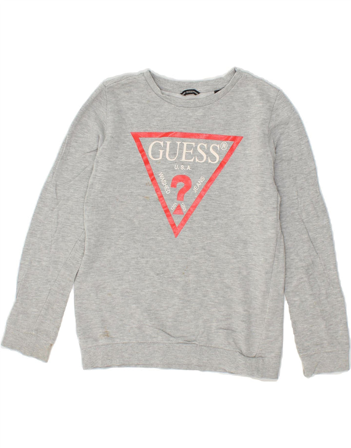 GUESS Boys Graphic Sweatshirt Jumper 9-10 Years Grey Cotton Vintage Guess and Second-Hand Guess from Messina Hembry 