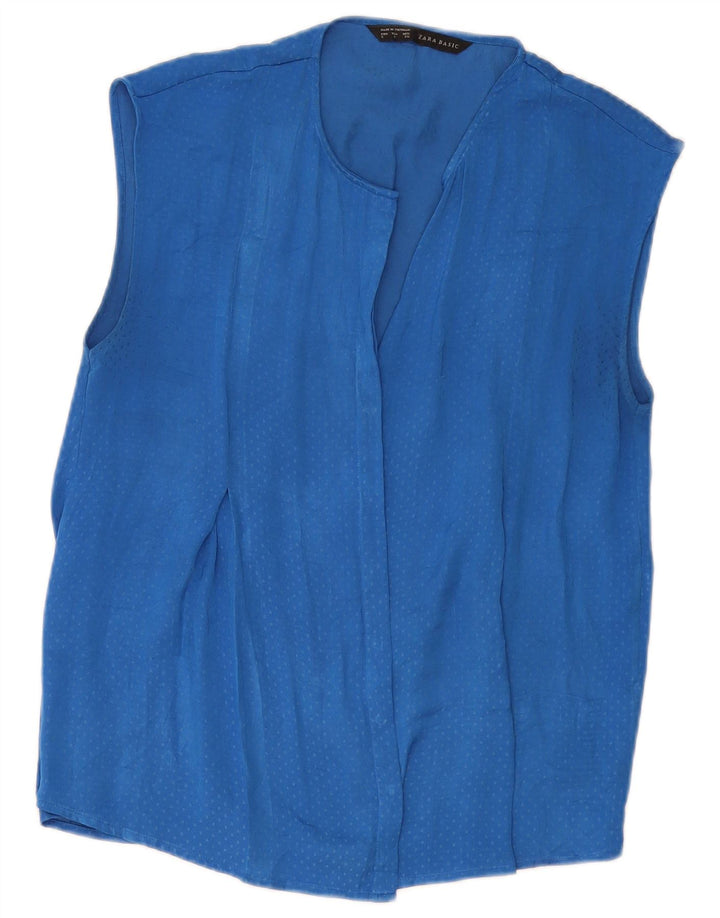 Blusa feminina sem mangas ZARA UK 10 pequena azul manchada