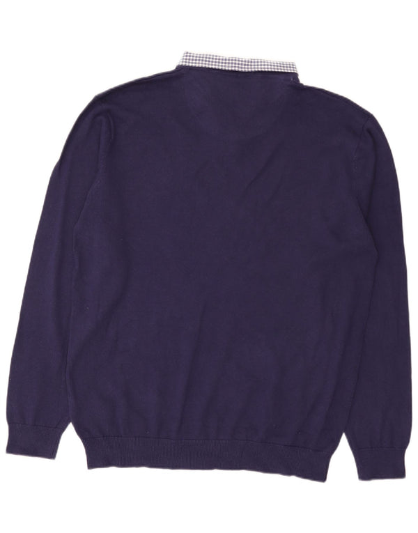 Suéter masculino Pierre Cardin com decote em V XL azul marinho algodão