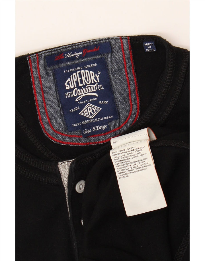 SUPERDRY Mens Heritage Top Manga Longa XL Algodão Preto