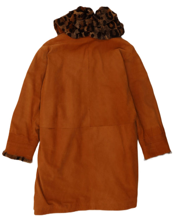 Casaco feminino vintage de couro de grandes dimensões EU 42 Shearling marrom grande