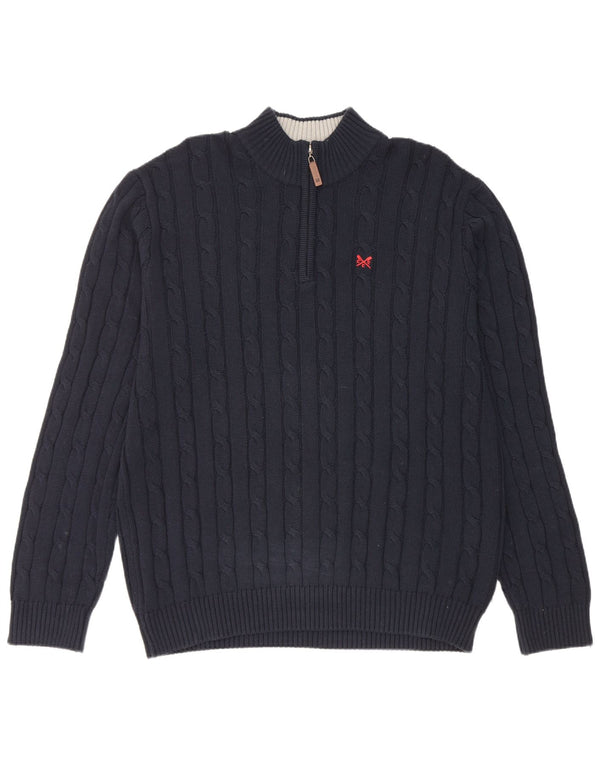 Suéter masculino Crew Clothing com zíper e gola 2XL algodão azul marinho