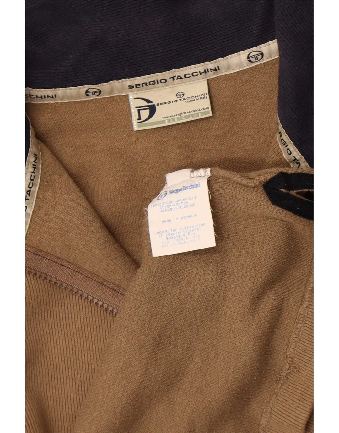 Sergio Tacchini moletom masculino com zíper e gola alta algodão bege médio