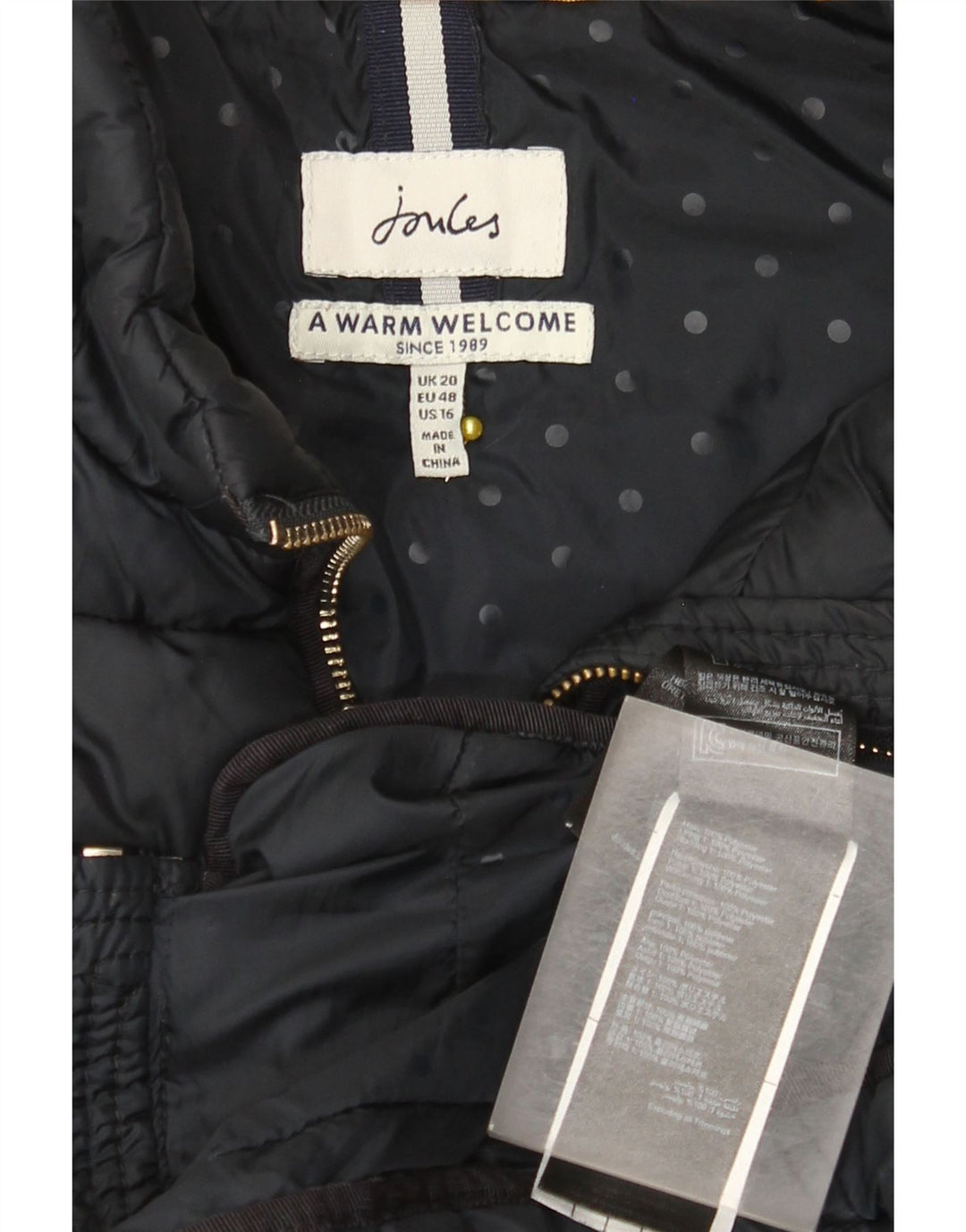 Gilet feminino acolchoado Joules UK 20 2XL poliéster azul marinho