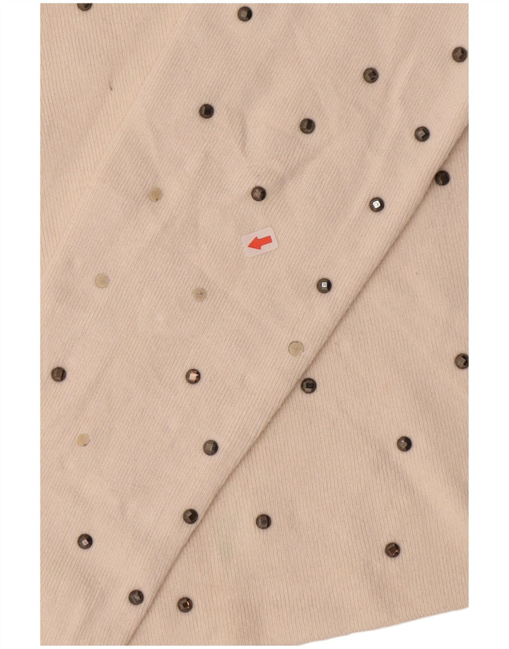 Top feminino Zara manga comprida UK 10 pequeno off white manchado viscose