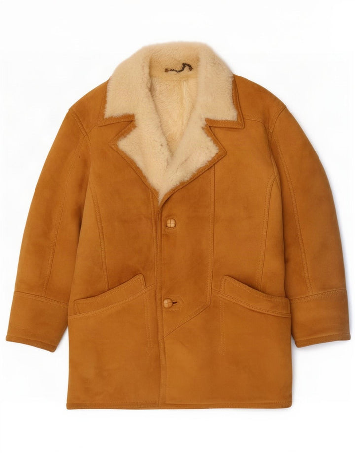 Sobretudo masculino vintage de shearling IT 48 couro bege médio