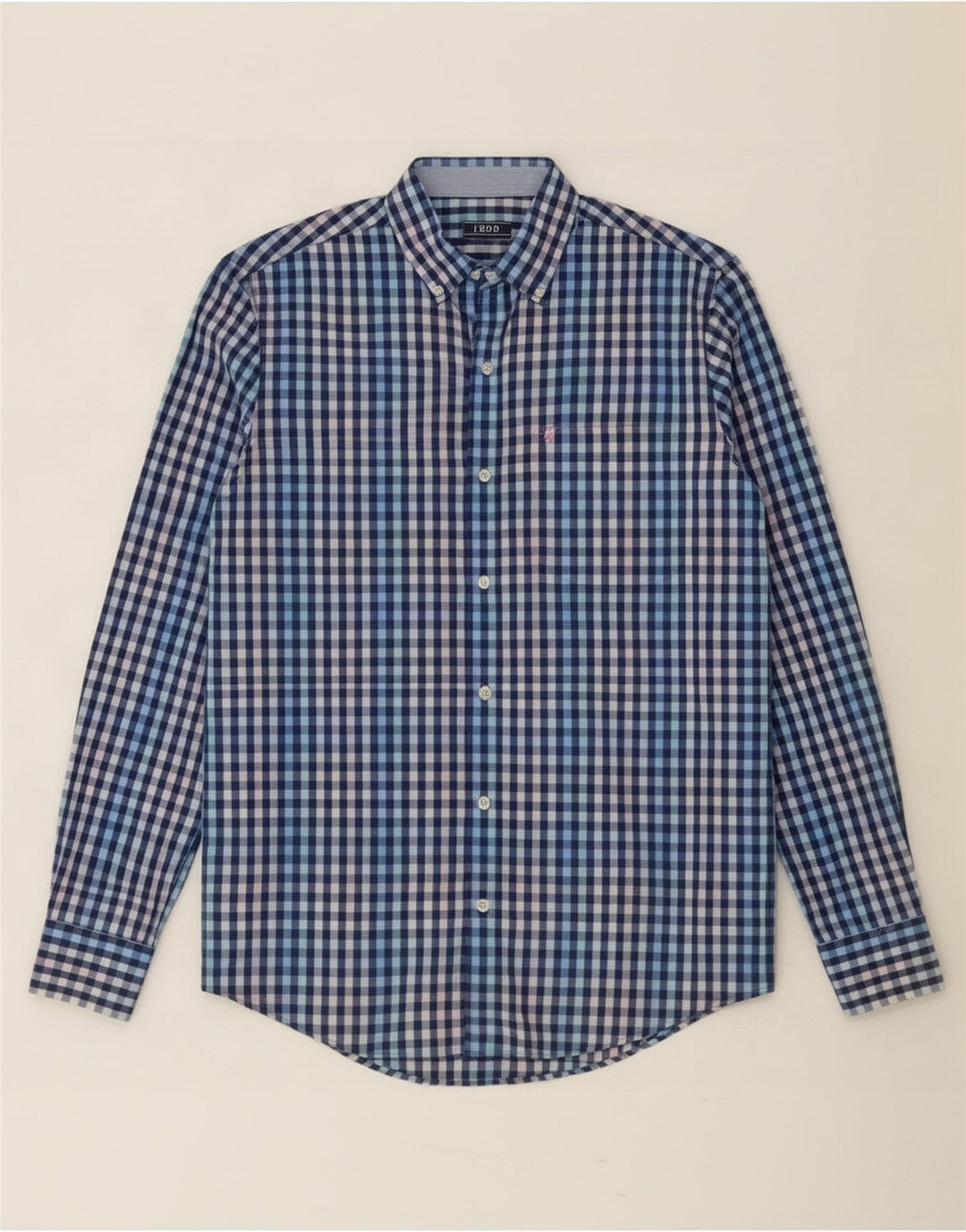 Camisa masculina Izod pequena algodão guingão azul