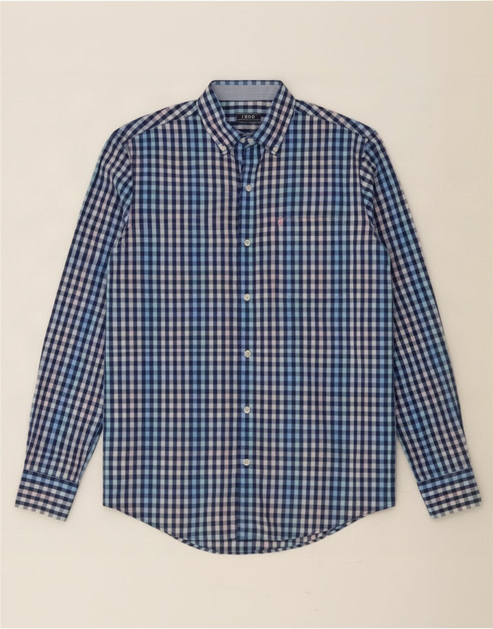 Camisa masculina Izod pequena algodão guingão azul